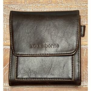 VTG Liz Claiborne Logo Brown Leather Snap Tri-Fold Wallet ID Credit Card Coin